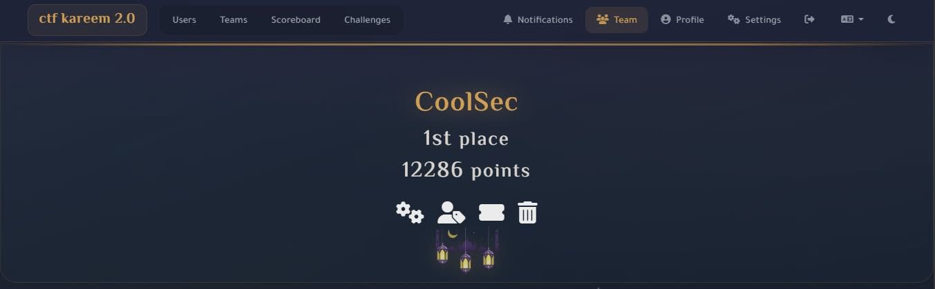 CTF Kareem 2.0 scoreboard showing Team CoolSec in first place