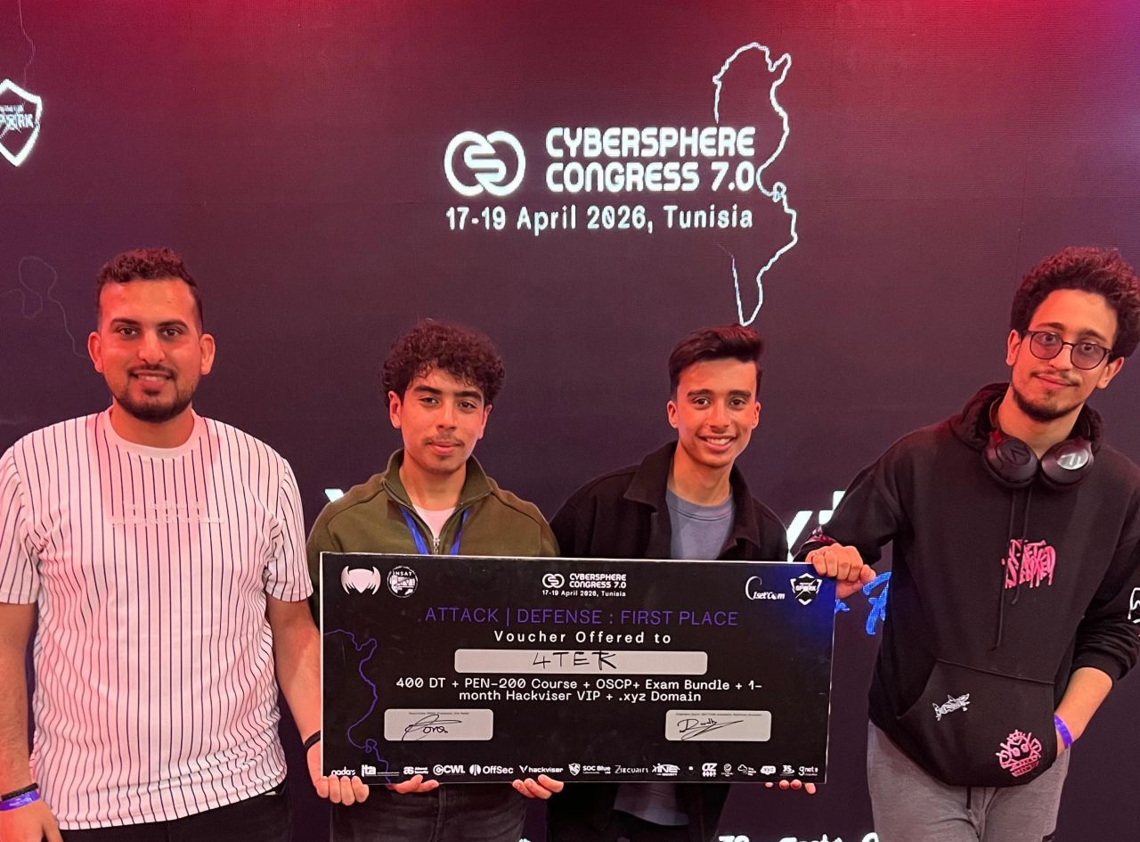 Team 4TEK holding the first-place award at Cybersphere Congress 7.0