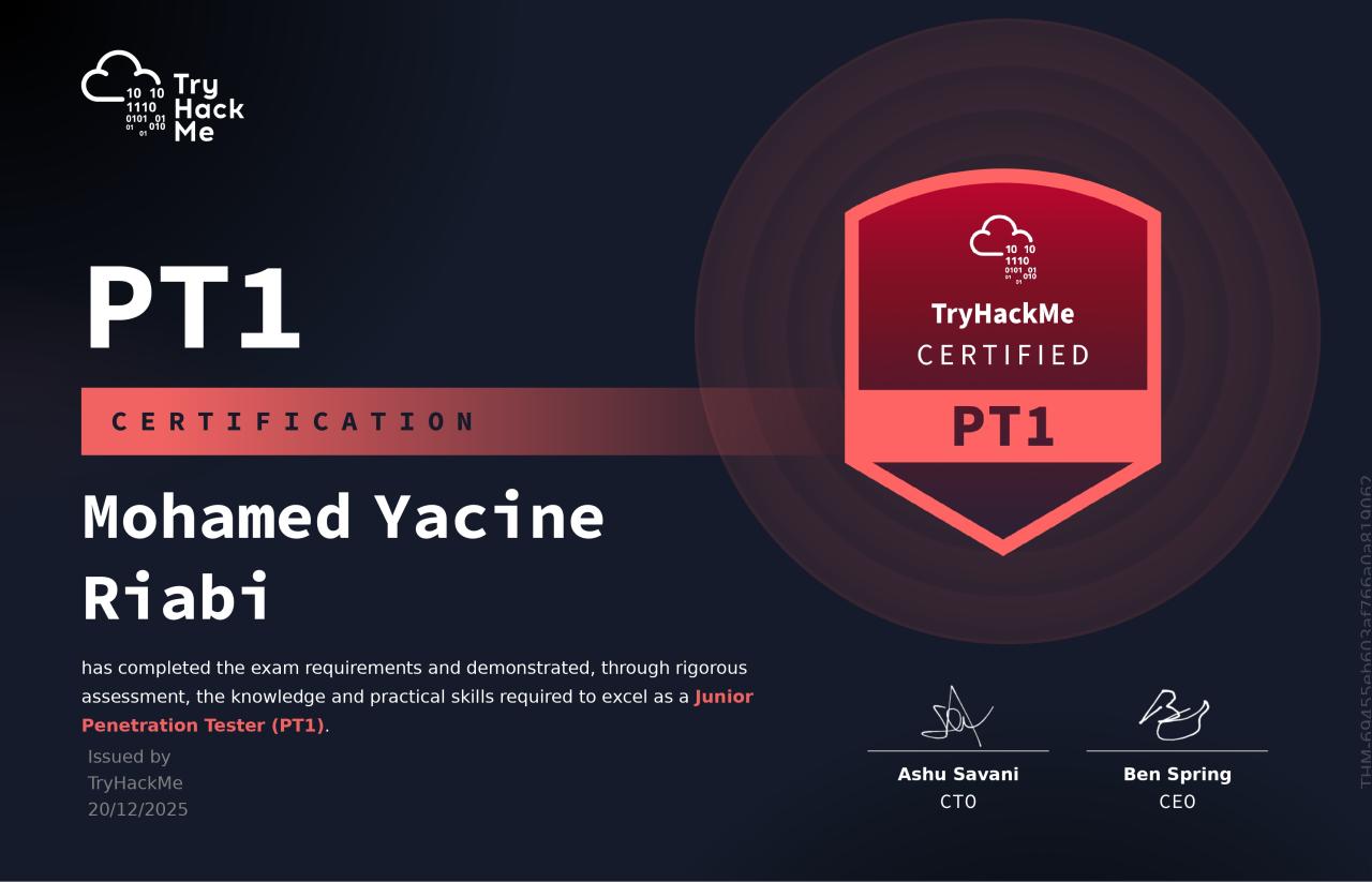 Junior Penetration Tester Certificate certificate