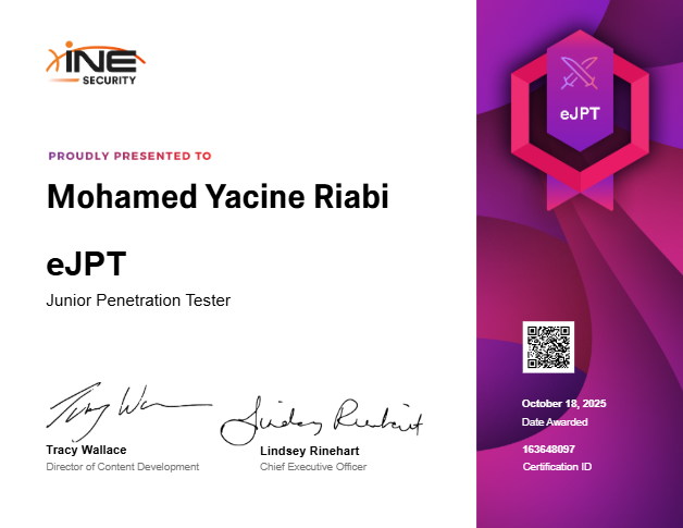 Junior Penetration Tester certificate